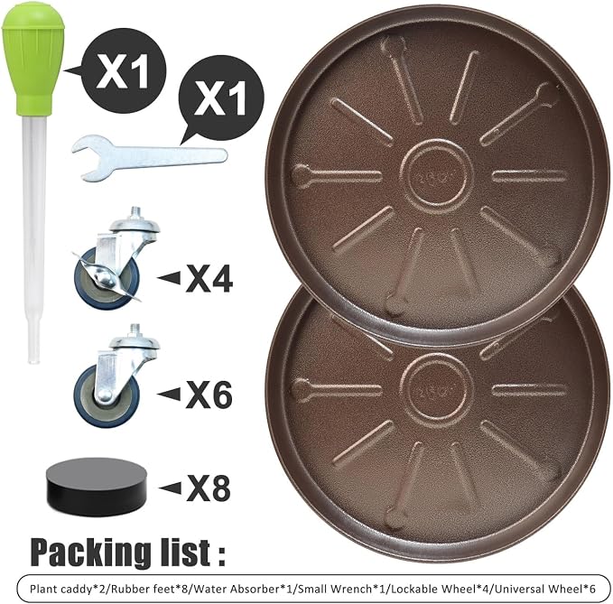 2 Pack 14.6 Inch Metal Plant Caddy With Lockable Wheels,Plant Stand Dolly for Heavy Planter,Wheeled Planter Saucer Tray,Rolling Plant Stand,Heavy-Duty Plant Caddy for Indoor and Outdoor(Copper)