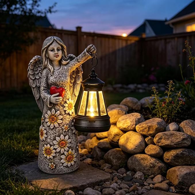 Solar Garden Angel Statues,Outdoor Angel Figurines Lights Waterproof Statue Decor Lanterns for Yard Patio Porch Decoration Gift for Mom Grandma (Minimalist)
