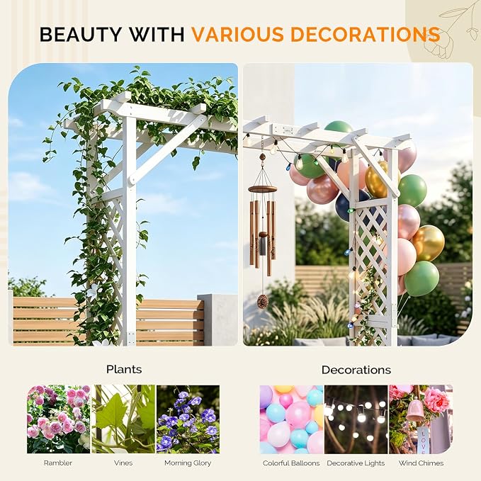 VINGLI Wooden Garden Arbor with Planter, Wedding Arch for Ceremony, Wood Garden Arbour Trellis for Plant Climbing, Pergola for Garden Backyard, Lawn, Outdoor (White)