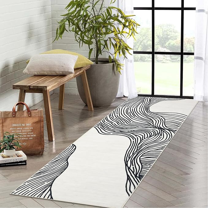 GAOMON Area Rugs 2x6 Modern Rug Runner Washable Mat Soft Faux Wool Carpet Entryway Runners Contemporary Non-Slip Long Rug Runner Indoor Accent Hallway Kitchen Runners for Living Room Bedroom Cream