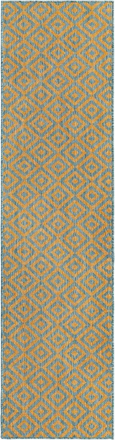 Unique Loom Jill Zarin Jill Zarin Outdoor Collection Area Rug - Costa Rica (2' x 8' Runner, Yellow and Aqua/Light Blue)
