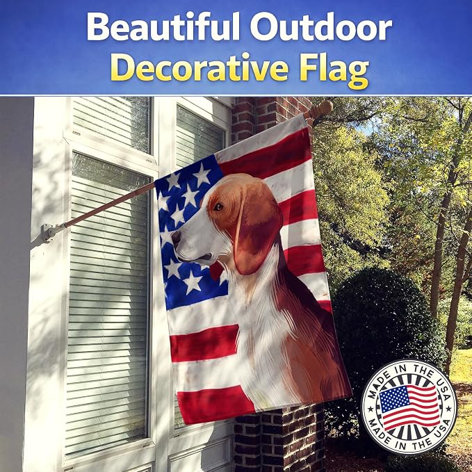Caroline's Treasures CK6503CHF Deutsche Bracke Dog American Flag House Flag Large Porch Sleeve Pole Decorative Outside Yard Banner Artwork Wall Hanging, Polyester, House Size, Multicolor