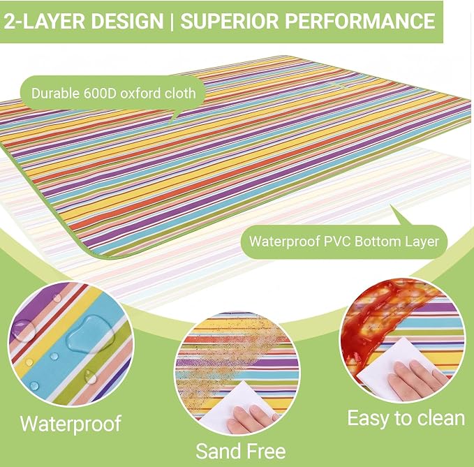Waterproof Foldable Picnic Blanket Outdoor with Carry Strap,80"X60" Extra Large Beach Blanket Sandproof,Portable Soft Gingham Picnic Mat for Camping Travel Hiking Family Concerts Park(Yellow)
