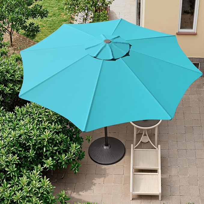 Outdoor Patio Umbrella with One Push Button Tilt and Crank, 8 Sturdy Ribs Market Table Umbrella