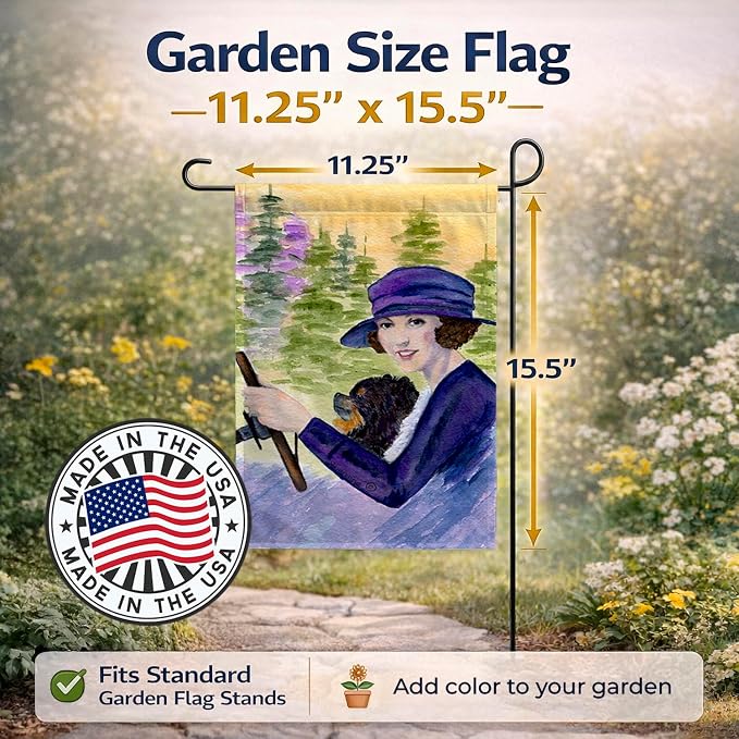 Caroline's Treasures SS8538GF Lady driving with her Pomeranian Garden Flag Mailbox Flag Decorative Yard Flag Banner Outside Patio Artwork Yard Flower Beds, Garden Size, Multicolor