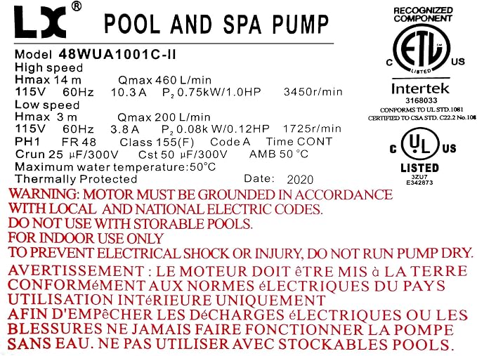 Pump, LX 48WUA, 1.0hp, 115V, 48WUA1001C-II