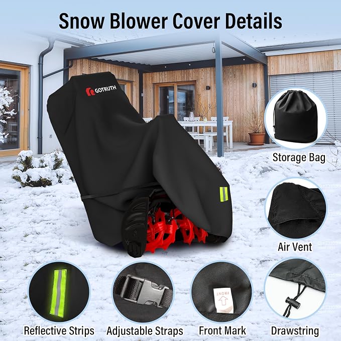 Snow Blower Cover, Heavy 900D Oxford Fabric Waterproof Outdoor Snowblower Covers, Universal Size Fits Single and Two Stage Snow Blowers, Water, Wind, UV, W/Adjustable Buckle and Vents - Black