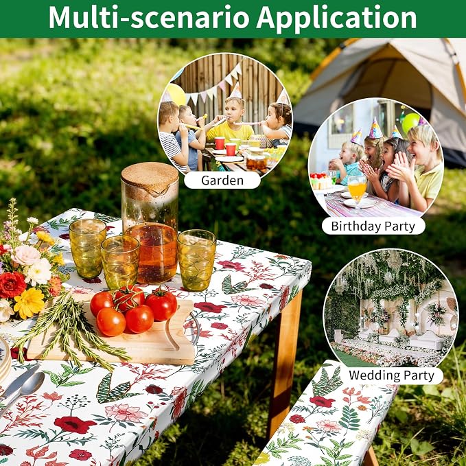 Picnic Table Cover with Bench Covers and Bag - Outdoor Camping Accessories Waterproof Camping Tablecloth with Elastic Edges Fitted Rectangle Tables and Seats