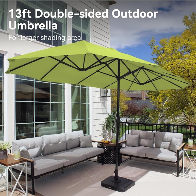 PHI VILLA 13ft Large Patio Umbrellas, Double-Sided Outdoor Market Rectangle Umbrella for Outside, Lime Green