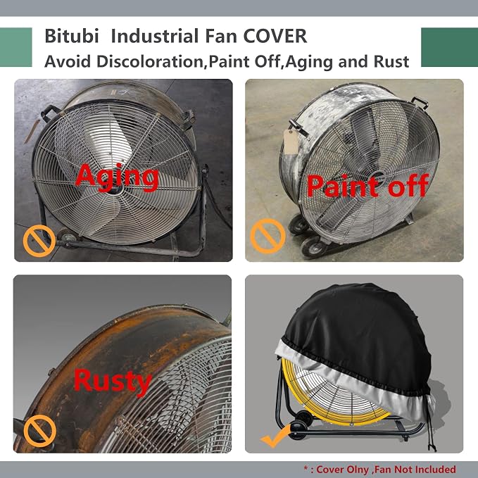 Bitubi Industrial Drum Fan Cover,Waterproof Outdoor Fan Covers,Compatible for 30 Inch Heavy Duty Metal Industrial Drum Fan,Black