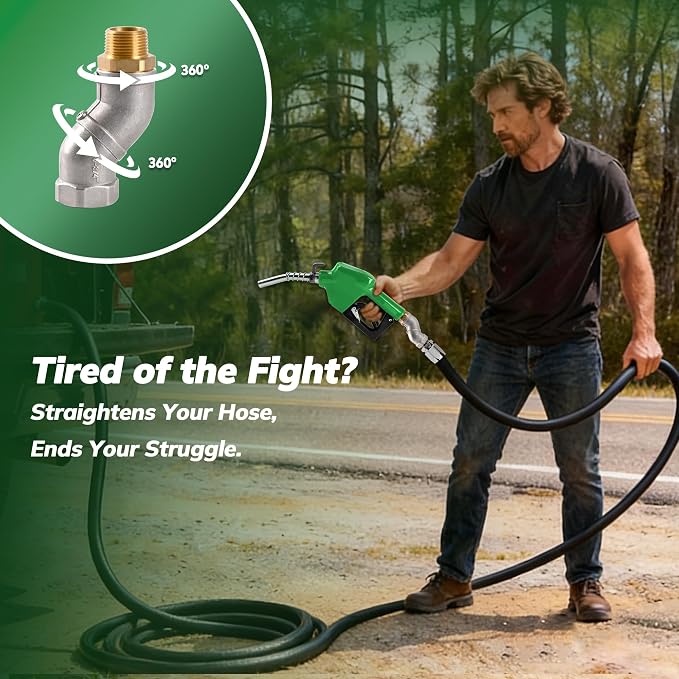 3/4" Green NPT Fuel Transfer Nozzle Kit, High Flow Auto Shut-Off Fuel Nozzle with 360° Hose Swivel, Suitable for Diesel, Gasoline, Kerosene (13/16" Spout, 3 Gear Padlock, 16 GPM)