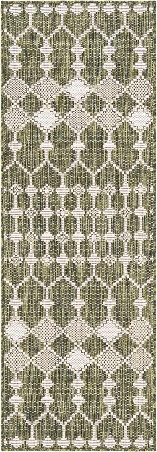 Unique Loom Outdoor Trellis Collection Area Rug - Traliccio (2' x 6' 1" Runner, Green/ Ivory)