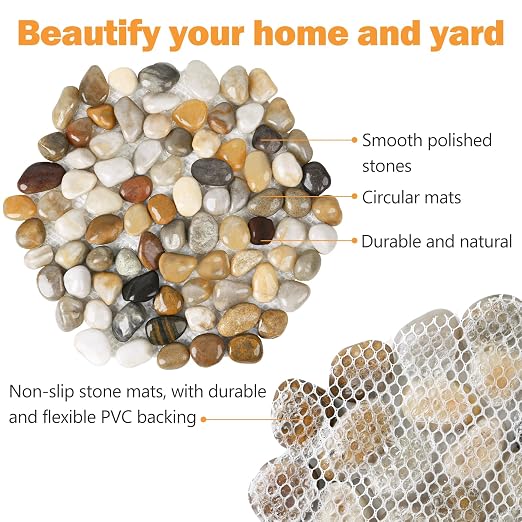 River Rock Stepping Stones Outdoor for Garden Walkway, 10 inch 3 Pcs Hexagon Shape Paver Step Stones Polished Pebble River Stone Mat for Yard Lawn Patio Pathway Walk Way - Multi-Color