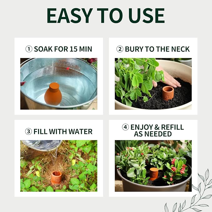 Soilagua 16 oz Olla Plant Watering Globes, Terracotta Watering Pots System, Self Watering Planter Insert for Outdoor & Indoor Plants, Vacation Plant Watering Devices Spikes Waterer, 4 Pack