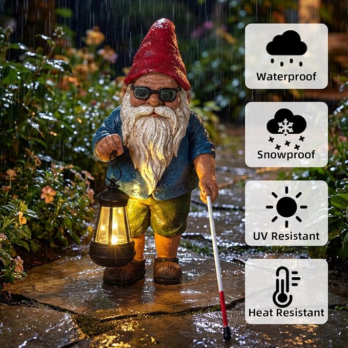 Garden Gnome Outdoor Statue -10.2 inches Outdoor Decor for Patio Yard Balcony Pathway - Self-Growth & Win-Win Gift - Gnome Lantern Bearer: Illuminate the Path for Others
