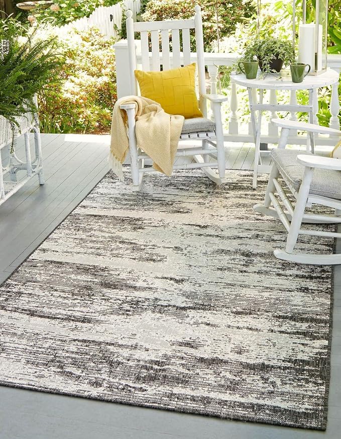 Unique Loom Outdoor Modern Collection Area Rug - Cartago (2' 2" x 3' 1" Rectangle, Charcoal/ Ivory)