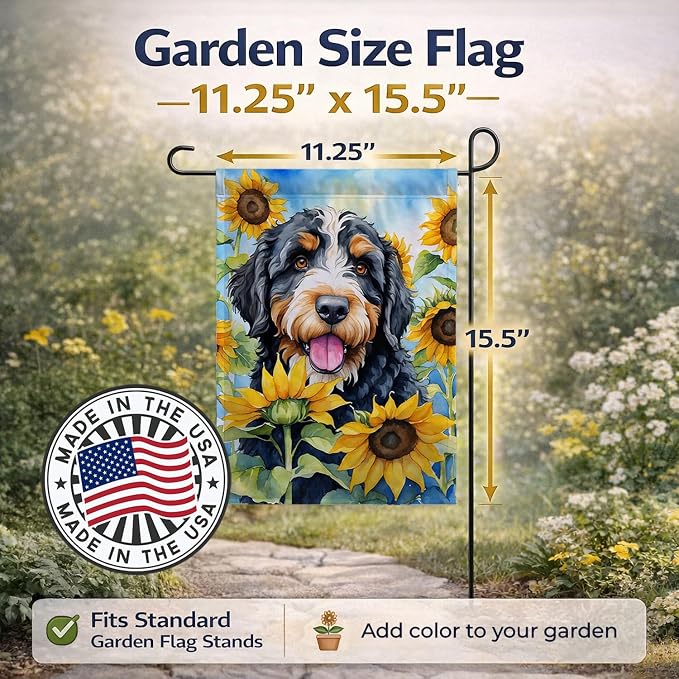 Caroline's Treasures DAC6025GF Bernedoodle in Sunflowers Garden Flag Mailbox Flag Decorative Yard Flag Banner Outside Patio Artwork Yard Flower Beds, Garden Size, Multicolor