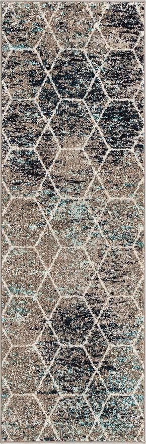 Unique Loom Trellis Frieze Collection Area Rug - Geometric (2' x 6' Runner, Blue Multi/ Ivory)