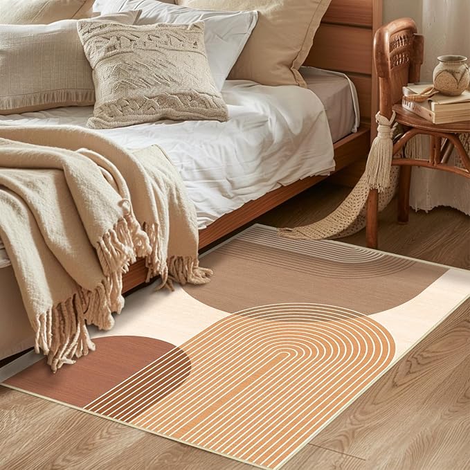 Boho Rug 2x3 for Entryway Bohemian Rugs Machine Washable Modern Geometric Non Slip Printed Low Pile Indoor Door Mat Floor Carpet for Bedroom Bathroom Kitchen Laundry,Orange