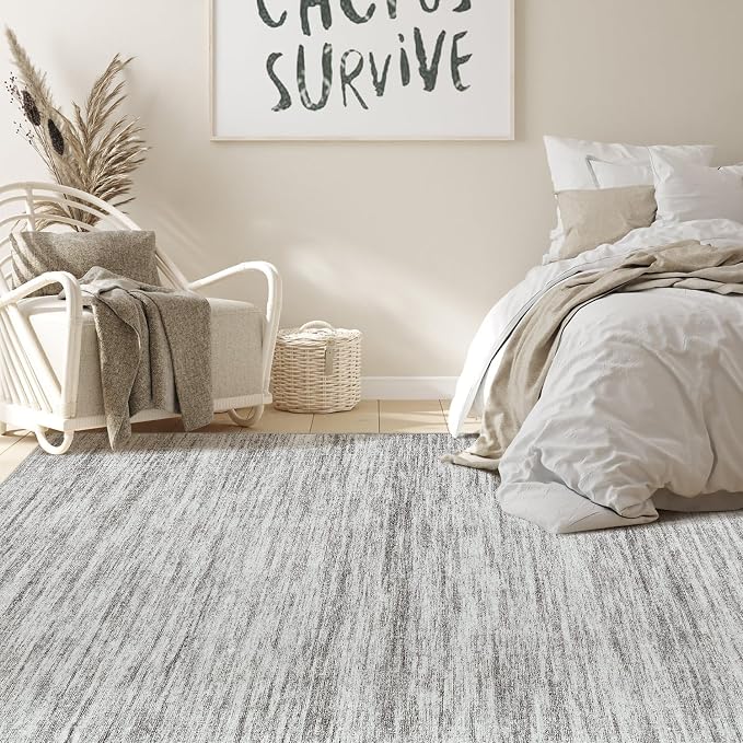 Nakagishi 5x8 Area Rugs Living Room: Washable Large Vintage Rug Neutral Non-Slip Soft Stain Resistant Indoor Carpet for Bedroom Nursery Dining Room Office Playroom - Grey-01