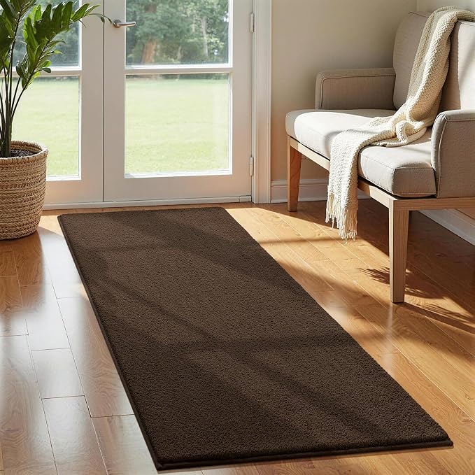 Vasofe 2x4 Brown Runner Rug, Bedroom Hallway Runner Rugs, Memory Foam Rug | Indoor Thickened Bedside Rugs for Kitchen Dorm Kids Boys Room, Machine Washable Low Pile Shag Fluffy Carpets for Entrance