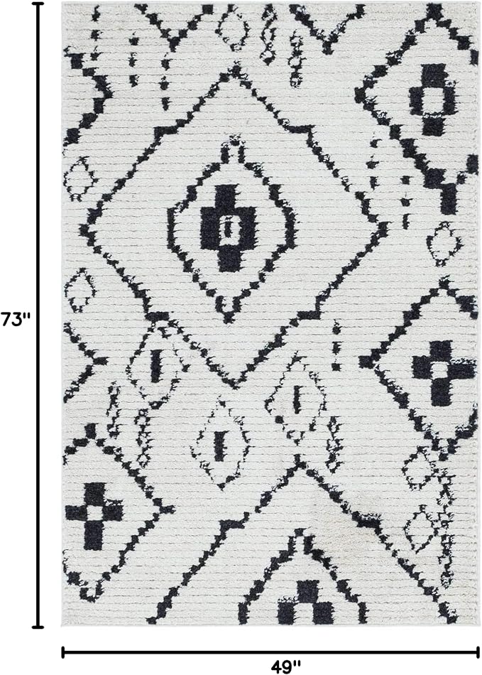 Unique Loom Morocco Collection Tribal, Southwestern, Bohemian Area Rug (4' 0 x 6' 0 Rectangular, Ivory/Black)
