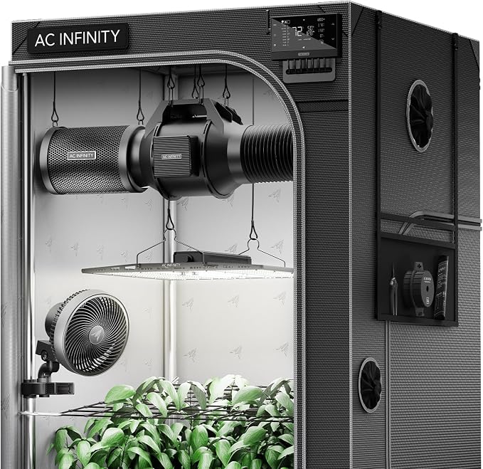 AC Infinity AI Grow System 3x3, 3-Plant Kit w/Self-Learning AI Controller. | Dynamic Airflow & LM301H LED Lighting Control, 2000D Mylar Tent w/ Lab-Tested Reflectivity, Largest Zippered Window