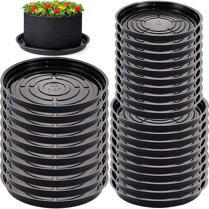 30 Packs 10/12/14 Inches Large Plant Saucers for Indoor Outdoor Use Heavy Duty Plastic Plant Plate Dish for Planter Bulk Round Flower Pot Drip Trays to Catch Water 4 to 20 Inch, Black
