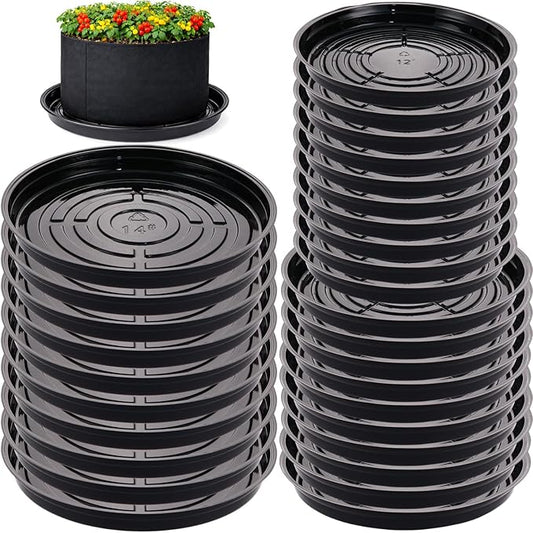 30 Packs 10/12/14 Inches Large Plant Saucers for Indoor Outdoor Use Heavy Duty Plastic Plant Plate Dish for Planter Bulk Round Flower Pot Drip Trays to Catch Water 4 to 20 Inch, Black