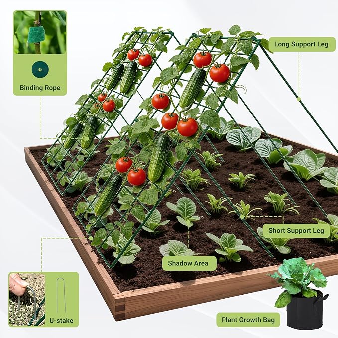 Cucumber Trellis for Garden - 2 Pack, 48" L x 16" W Garden Trellis for Climbing Plants Outdoor with Support Structures, A Frame Trellis for Climbing Vegetables Peas, Vine, Bean
