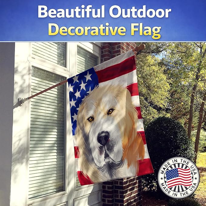Caroline's Treasures CK6483CHF Central Asian Shepherd Dog American Flag House Flag Large Porch Sleeve Pole Decorative Outside Yard Banner Artwork Wall Hanging, Polyester, House Size, Multicolor