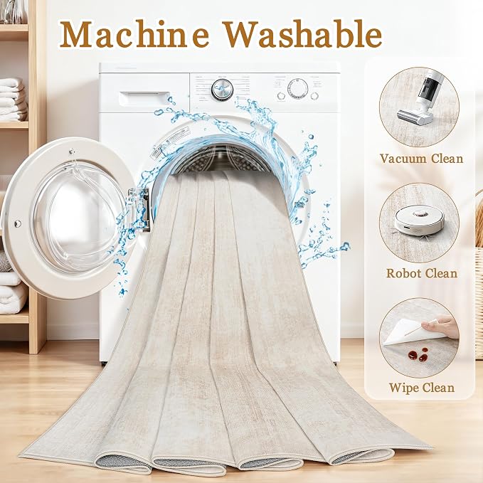 Tosuoka Washable Rug 6x9 Area Rugs for Living Room, Beige Neutral Abstract | Bedroom Rug, Ultra Soft, Cream, Non-Slip, Low-Pile, Modern, Large, Indoor Carpet for Nursery Dining Room Office Home