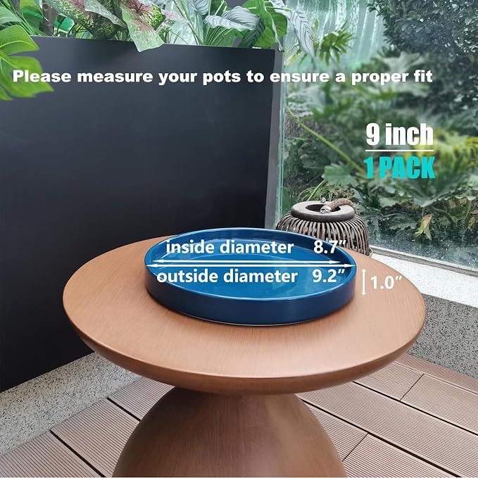 Ceramic Flower Pot Saucers, 9 Inch Plant Pot Saucers for Indoors Plants, Plant Trays for Pots Holding Water Drips and Soil, Drainage Tray for Plant Pot (Blue)