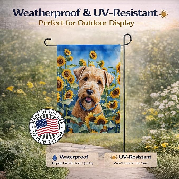 Caroline's Treasures DAC6175GF Wheaten Terrier in Sunflowers Garden Flag Mailbox Flag Decorative Yard Flag Banner Outside Patio Artwork Yard Flower Beds, Garden Size, Multicolor