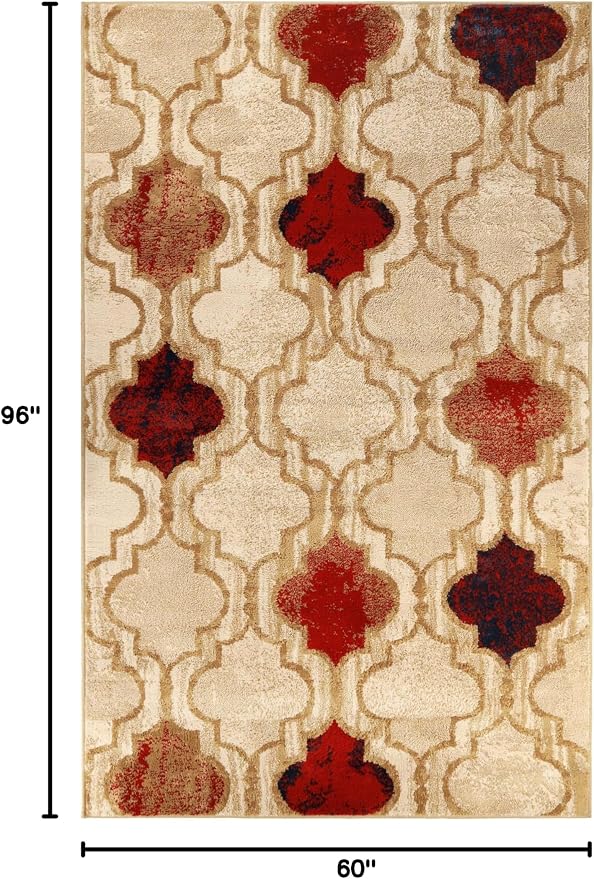 SUPERIOR Modern Indoor Area Rug, Non Slip Rug, 5'x8', Beige | Geometric Design Floor Décor, Easy Care High Traffic Areas Living Dining Room, Bedroom, Office, Entryway, Viking Collection