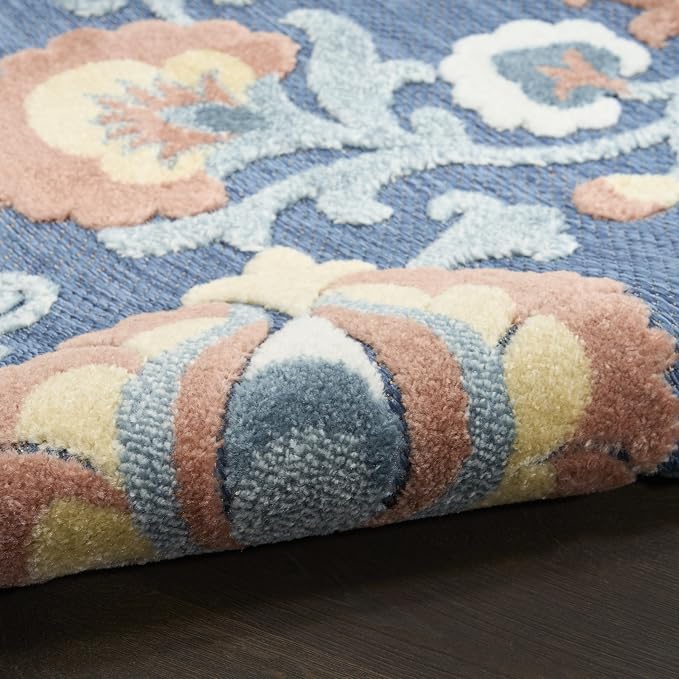 Nourison Home Aloha Blue Rose 2'8" x 4' Area Rug - Easy Clean, Non Shedding, Bed Room, Living Room, Dining Room, Kitchen (3' x 4')