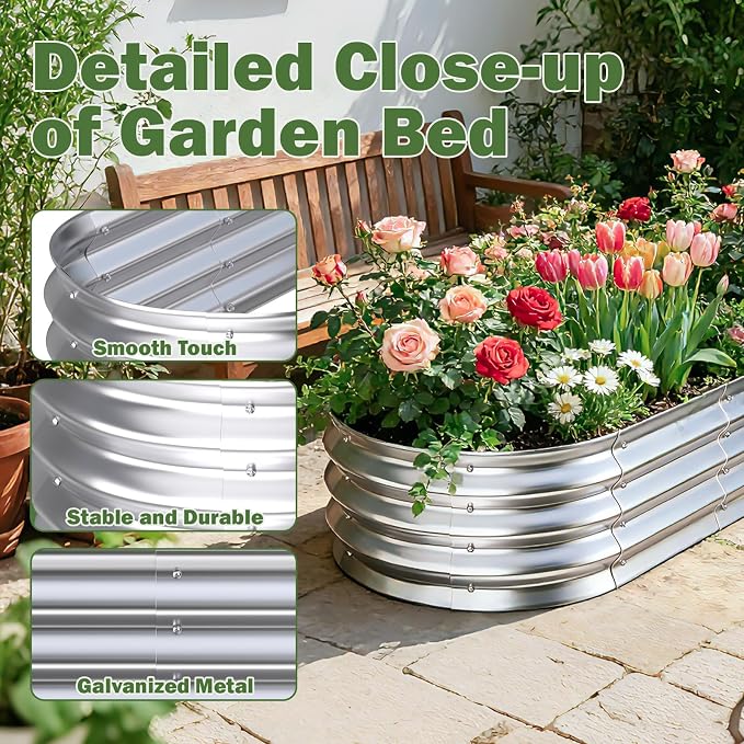 Galvanized Raised Garden Bed Outdoor, 5x2.5x1ft Metal Heavy Duty Planter Boxes for Gardening, Easy Assemble Small Oval Plant Container Kit for Vegetables, Flowers, Fruits, Silver, 1 Pack