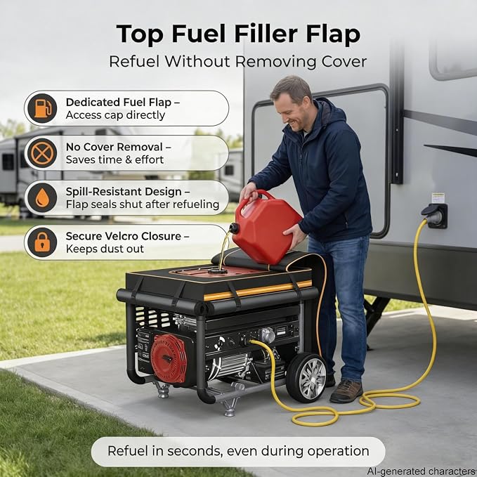 Generator Covers While Running, 28"L x 20"W x 20"H Heavy Duty Waterproof Generator Covers for Outside, Compatible with 3000W-5000W Generator, Clear Windows to See Gauges, Black