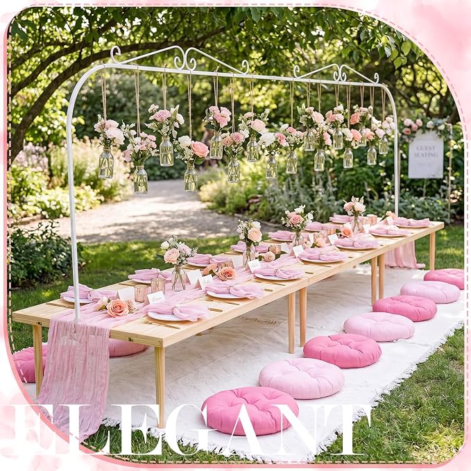 Beeveer 71x150'' Extra Large Outdoor Picnic Blanket with Pink Table Runner 12 Napkins and 12 Pink Floor Pillow Cushions for Picnic Party Camping Wedding Bachelorette Birthday Baby Shower Decor