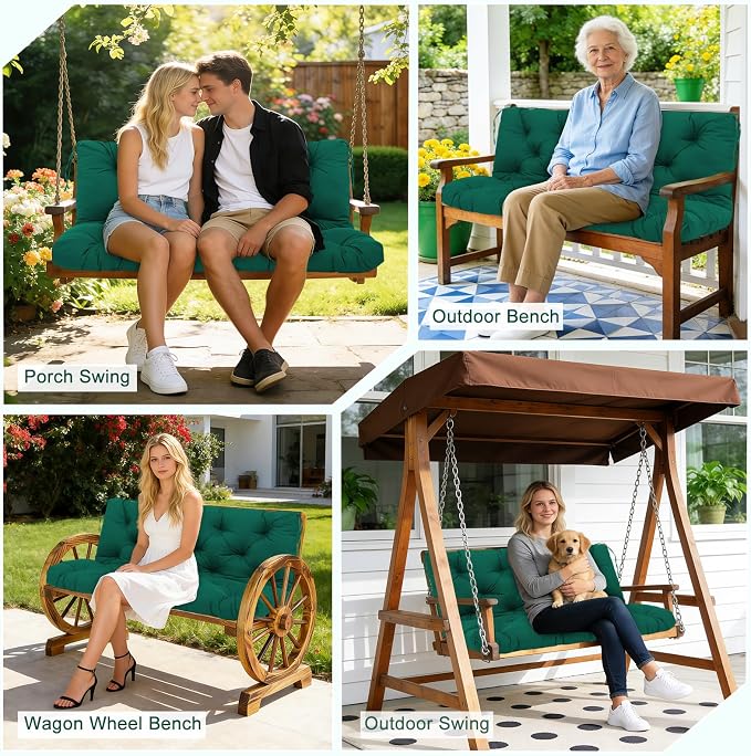 Porch Swing Cushions 2 Seater Replacement Thicken 5" Waterproof Swing Cushions for Outdoor Furniture Bench Patio Swing Cushion with Backrest & Ties(Dark Green 48x40x5inch)