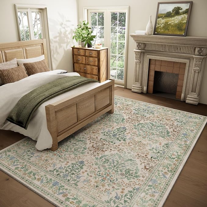 8x10 Washable Rugs for Living Room: Bedroom Area Rug Stain Resistant Non Slip Low Pile Lightweight Soft Carpets for Dining Room Kitchen Nursery Kids Room Playroom Home Office Indoor