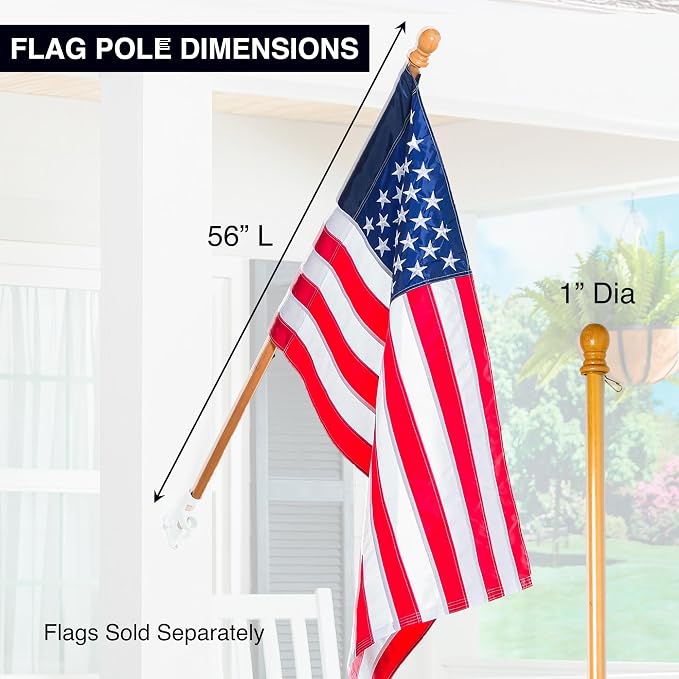 Evergreen Set of 2 Flag Poles, 56" Solid Wood Flag Pole with One Clip and Anti-Wrap Tube for 3'x5' Estate Flag with Pole Sleeve, Outdoor Weatherproof Use for Residential or Commercial