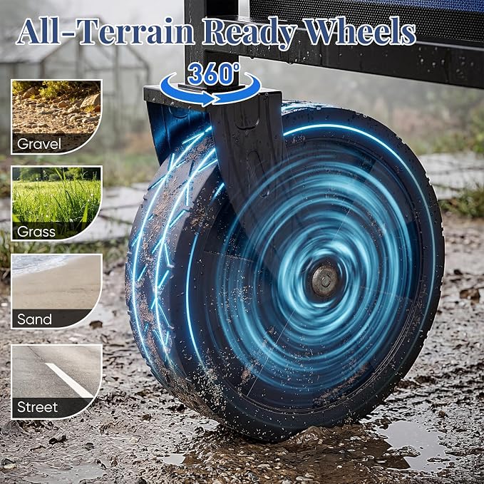 OLIXIS Collapsible Wagon Cart with Wheels 220 lbs Capacity, Heavy Duty Mini Foldable Portable Wagon with Adjustable Handle, Small Foldable Cart for Camping, Garden, Sports, Beach, Shopping - Blue