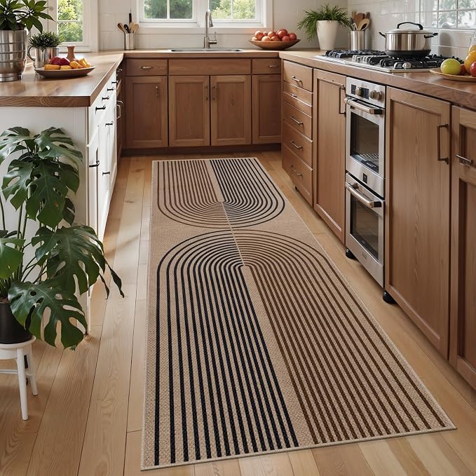 Tangsoo Rainbow Easy Jute Rug 2.6x8 Washable Runner Rug for Hallways,Non-Slip Thin Dark Brown Outdoor Rug,Modern Farmhouse Carpet for Porch Laundry Bedroom Living Room Entryway