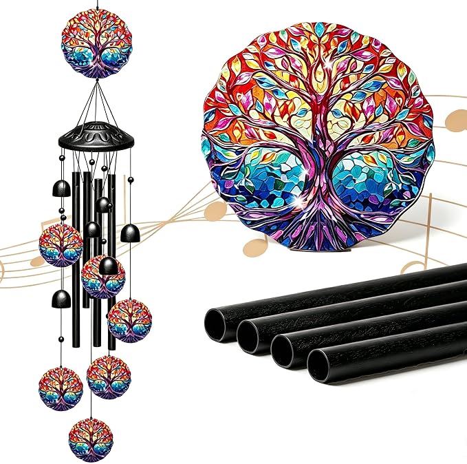 Tree of Life Wind Chimes for Outside,Soft Tone Metal Windchimes with Bells, Colorful Family Tree Decor for Garden Yard Patio,Memorial Sympathy Gifts for Women Mom in Gift Box