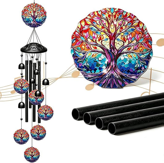 Tree of Life Wind Chimes for Outside,Soft Tone Metal Windchimes with Bells, Colorful Family Tree Decor for Garden Yard Patio,Memorial Sympathy Gifts for Women Mom in Gift Box