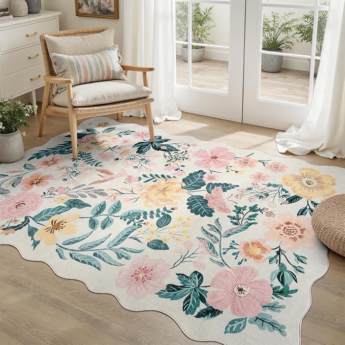 DCX Vintage Floral Washable Area Rug 3x5, Non Slip Low Pile Rug, Pink | Rugs for nursery bedroom, living room, bedroom, office, soft, kid & pet friendly, sain resistant indoor carpet, home decor