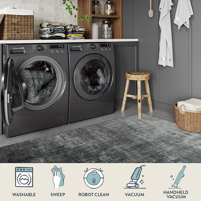 Lahome 3x5 Black Rugs for Entryway,Boho Kitchen Rugs Non Slip Washable,Modern Abstract Ombre Small Soft Low-Pile Indoor Floor Carpet for Bathroom Bedroom(3'x5',Black and White)