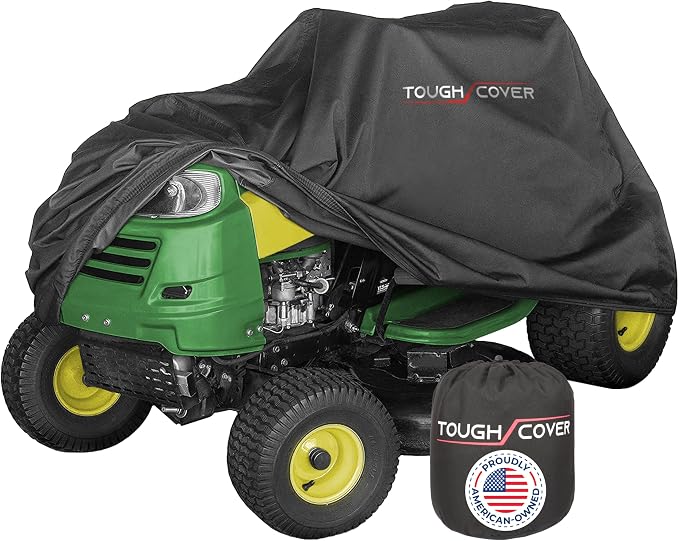 Tough Cover 600D Riding Lawn Mower Cover - Up to 54 in Deck, Black - Waterproof Protection for Zero Turn Mower - UV & Dust Shield for Lawn Tractor - Compact Storage for Tractor Accessories