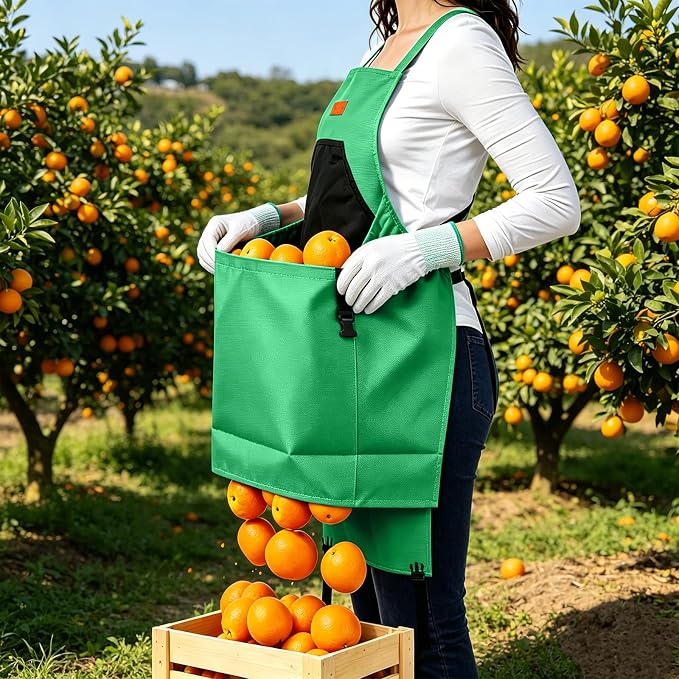4PCS Harvest Apron Set, Gardening Apron with Adjustable Cross Strap & Multi-Pocket for Men Women, Includes Curved & Straight Garden Shears & Non-Slip Gloves, for Gardening, Harvesting